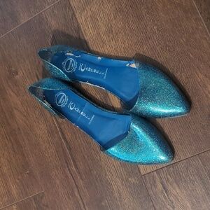 FINAL PRICE: Jeffrey Campbell Jelly Love Blue Glitter Pointed Ballet Flat Shoe.